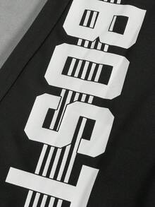 Manfinity EMRG Men's Casual Letter Print Striped Drawstring Waist Wide Leg Sweat Wide Leg Pants