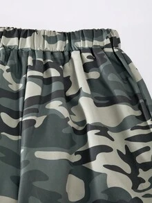 Tween Girls' Casual Fashion Street Style Star Print Short Sleeve T-Shirt And Camo Print Flap Pocket Wide Leg Pants Set, Summer - Multicolor - View 5