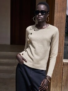 Lumivelle Women's Autumn Long Sleeve Button Embellished Fashionable Knitted Knit Cardigan Fall Winter Cloth For Women - Khaki - View 5