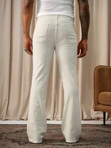 Manfinity Homme Men's Slim Fit Casual White Denim Jeans, All Season GenZ Boyfriend & Husband Regular Washed For Loose Wide Leg - White - View 2