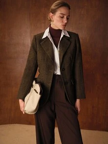 MOTF PREMIUM WOOL LAPEL COLLAR BELTED BLAZER - Khaki - View 7