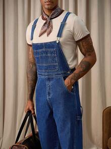 RivetRise 男士休闲牛仔工装裤，带多个口袋，街头风格男士牛仔工装裤 - 深色水洗藍 - 查看 3