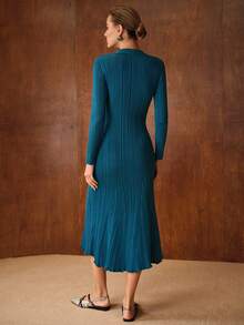 MOTF PREMIUM 修身鱼尾下摆毛衣裙 - 藍色 - 查看 4