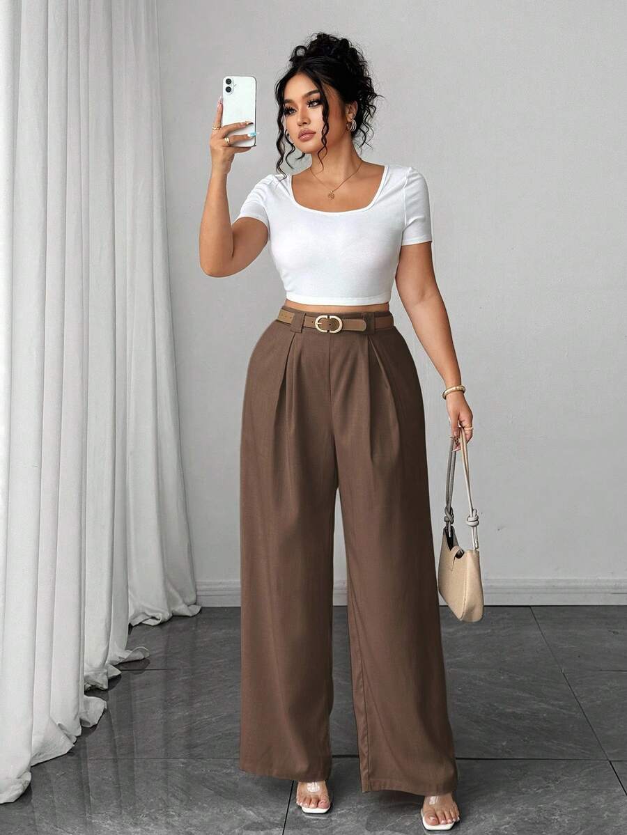 Elenzga 大码女装新款通勤商务休闲优雅阔腿长裤