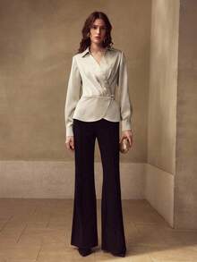 MOTF PREMIUM 裹身褶皱衬衫 - 香檳色 - 查看 5