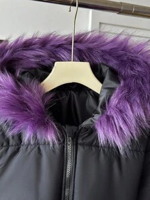 SHEIN Áo khoác dáng lửng có đệm, thắt lưng, đa năng, dễ phối đồ cho bé gái tuổi teen, màu tím, thích hợp mặc đi học hàng ngày. - màu đen - Xem 4