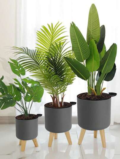 1pc Classic Round Self Watering Planter Plant Pot With Legs,Self Watering Pot With Stand For All House Plants And Flowers,Watering Once Can Last About 15-20 Days, Best Choice To Take Care Of Plants For Short-Term Trave,LModern Standing Planters With Drainage Holes For Planting Indoor Outdoor Decorative,Wooden Support Flowerpot, Bonsai Flowerpot(3 Size), Back To School, Christmas