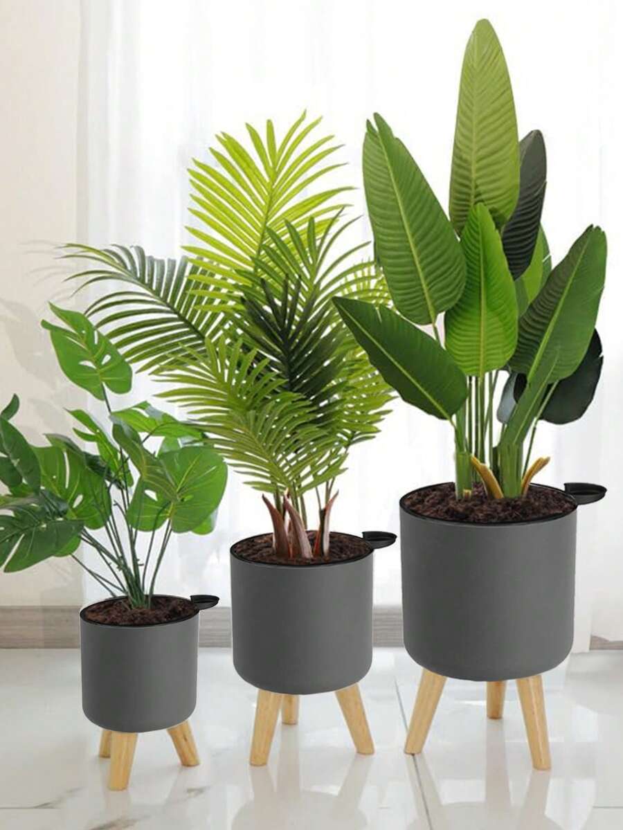 1pc Classic Round Self Watering Planter Plant Pot With Legs,Self Watering Pot With Stand For All House Plants And Flowers,Watering Once Can Last About 15-20 Days, Best Choice To Take Care Of Plants For Short-Term Trave,LModern Standing Planters With Drainage Holes For Planting Indoor Outdoor Decorative,Wooden Support Flowerpot, Bonsai Flowerpot(3 Size), Back To School, Christmas