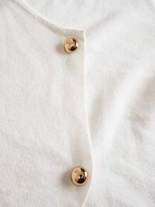 Franclia Asymmetric Button Decor Knit Cardigan, European And American Style, Spring/Autumn Fall Winter Cloth For Women - White - View 6