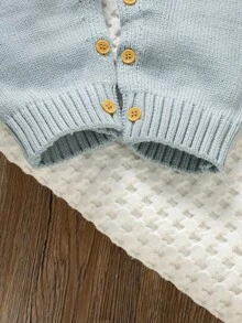 SHEIN Green Baby Romper | Vest Jumpsuit, Casual Minimalist Daily Style, Soft & Comfortable Bodysuit For Crawling Infants Fall Winter - Blue - View 4