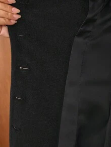 MOTF PREMIUM Áo khoác len cổ ve đơn hàng khuy - màu đen - Xem 10