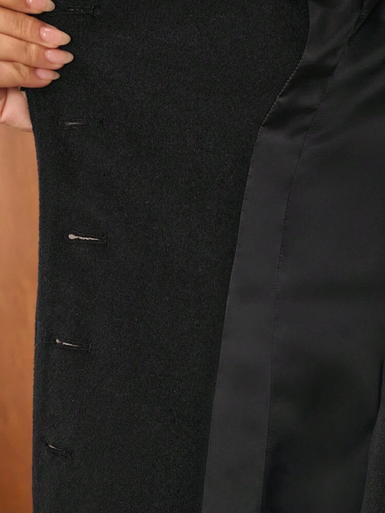 WOOL SINGLE-BREASTED LAPEL COLLAR OVERCOAT