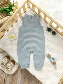 SHEIN Green Baby Romper | Vest Jumpsuit, Casual Minimalist Daily Style, Soft & Comfortable Bodysuit For Crawling Infants Fall Winter - Blue - View 2
