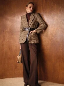 MOTF PREMIUM 千鸟格纹腰带西装外套