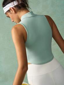 VARSIVA Áo ba lỗ thể thao thường ngày có khóa kéo phía trước màu trơn dành cho nữ - Màu xanh Bạc hà - Xem 5