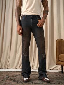 Manfinity Homme Herren Skinny Jeans im Used-Look mit ausgefranstem Bein und Rissen, Gothic Jeans für Männer