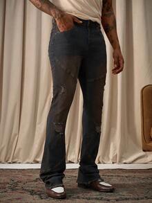 Manfinity Homme Herren Skinny Jeans im Used-Look mit ausgefranstem Bein und Rissen, Gothic Jeans für Männer