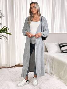 SHEIN Women Solid Ribbed Knit Off Shoulder Maternity Jacket, Casual Everyday Wear, Spring/Autumn - Grey - View 1
