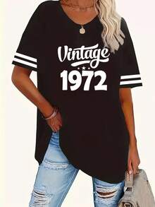 EMERY ROSE A Large-Sized Women's Retro 1972 Pattern Round-Neck T-Shirt Top - Multicolor - View 1