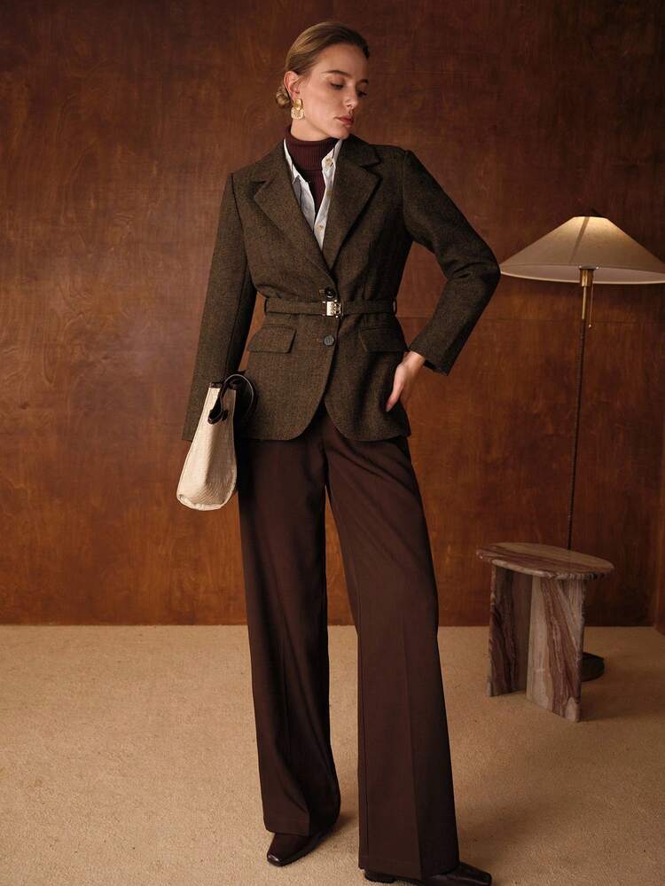 WOOL LAPEL COLLAR BELTED BLAZER
