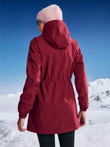 In My Nature Women's Burgundy Hooded Outdoor Hiking Jacket,Autumn Athletic Zipper Front Drawstring Waist Soft Shell Windbreaker,Versatile Warm Fall Winter Coat - Burgundy - View 7