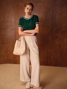 MOTF PREMIUM CONTRAST STRIPED BINDING KNIT TOP