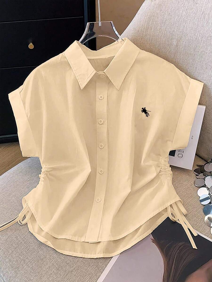 INAWLY Women's Casual Tissue Print Button-Up Shirt - Khaki - View 1
