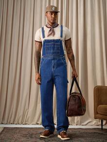 RivetRise 男士休闲牛仔工装裤，带多个口袋，街头风格男士牛仔工装裤 - 深色水洗藍 - 查看 4