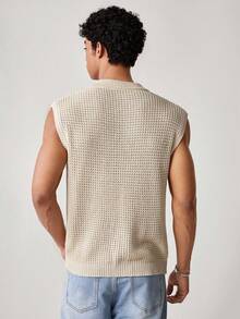 SWAVVY Men's Solid Color Simple Daily Knitted Sleeveless Vest, For Fall Winter - Beige - View 2