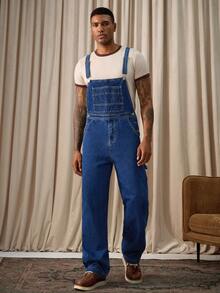 RivetRise 男士休闲牛仔工装裤，带多个口袋，街头风格男士牛仔工装裤 - 深色水洗藍 - 查看 6