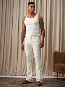 Manfinity Homme Men's Slim Fit Casual White Denim Jeans, All Season GenZ Boyfriend & Husband Regular Washed For Loose Wide Leg - White - View 5