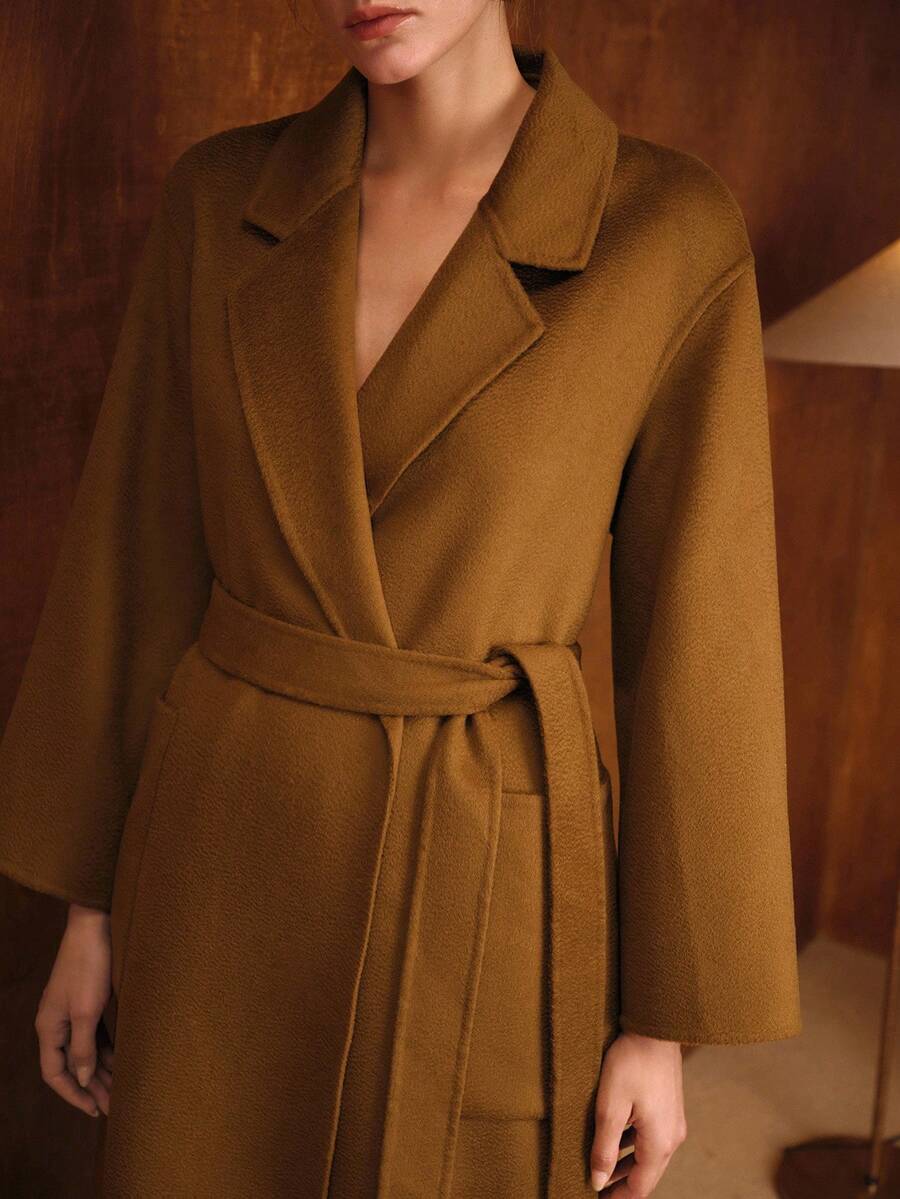 MOTF PREMIUM 羊毛束带大衣 - 駝色 - 查看 2