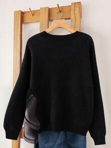 EMERY ROSE Fashionable Loose Asymmetrical Geometric Pattern Crew Neck Sweater - Multicolor - View 2
