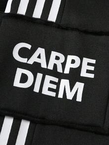 Manfinity EMRG 男士撞色字母印花套头衫和侧条纹抽绳腰裤套装，秋季服装 - 黑色 - 查看 8