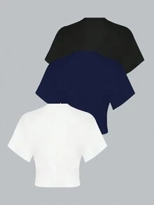 SHEIN 3 Stücke/Set Damen Loose Sleeve Kurzarm Figurbetontes T-Shirt