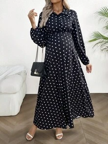 SHEIN 女士时尚百搭性感波尔卡圆点长裙 - 黑與白 - 查看 6