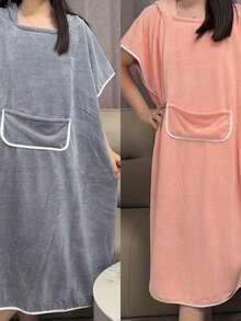SHEIN 1pc Women's Sleeveless Bathrobe Dress Summer Wedding Home Bathroom Decor - Grey - View 3
