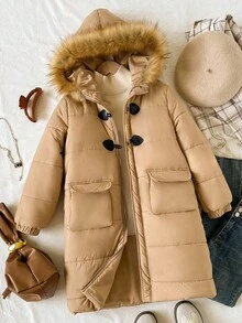 SHEIN Tween Girls' Casual Basic Quilted Padded Mid-Length Padded Coat, Warm For Autumn/Winter Fall