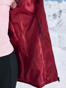 In My Nature Women's Burgundy Hooded Outdoor Hiking Jacket,Autumn Athletic Zipper Front Drawstring Waist Soft Shell Windbreaker,Versatile Warm Fall Winter Coat - Burgundy - View 3