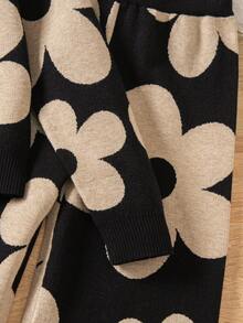 Sparklyn Bộ 2 món áo len dệt kim Jacquard và quần legging cho bé gái, họa tiết thời trang, tay dài, thu/đông - màu đen - Xem 6