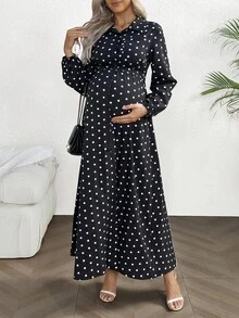 SHEIN 女士时尚百搭性感波尔卡圆点长裙 - 黑與白 - 查看 4