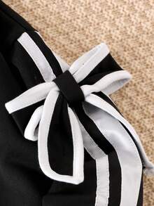 Elladie kids 两件套女童针织简约3D蝴蝶结圆领长袖卫衣和黑色长裤套装，时尚秋冬装 - 黑色 - 查看 3