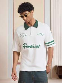 SWAVVY 男士标语印花休闲宽松短袖 Polo 衫 - 白色 - 查看 4