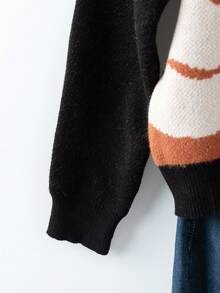 EMERY ROSE Fashionable Loose Asymmetrical Geometric Pattern Crew Neck Sweater - Multicolor - View 3