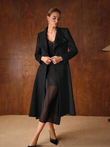 MOTF PREMIUM Áo khoác len cổ ve đơn hàng khuy - màu đen - Xem 8