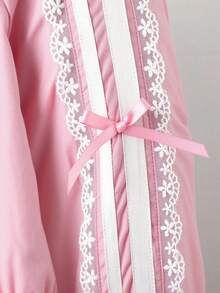 SHEIN 女童时尚甜美丝带和蝴蝶结拉链夹克，适合春秋季节 - 粉色 - 查看 4