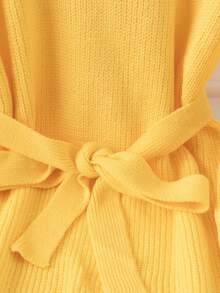 Elenzga Đầm dệt kim tay dài cổ tròn trễ vai màu trơn dành cho nữ - Màu Mù tạt vàng - Xem 4