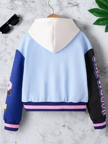 Sparklyn 卡通图案休闲宽松长袖青少年女童夹克 - 藍色 - 查看 2