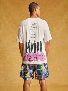 HARRY POTTER X SHEIN 男士字母及卡通人物图案短袖T恤和短裤套装 - 杏色 - 查看 2