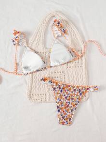 Swim Mod Bộ đồ bơi bikini tam giác in họa tiết đơn giản dành cho nữ và túi đi biển - Nhiều màu - Xem 2